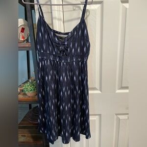 Banana Republic navy blue white streaks pullover tank dress ruched front w bow